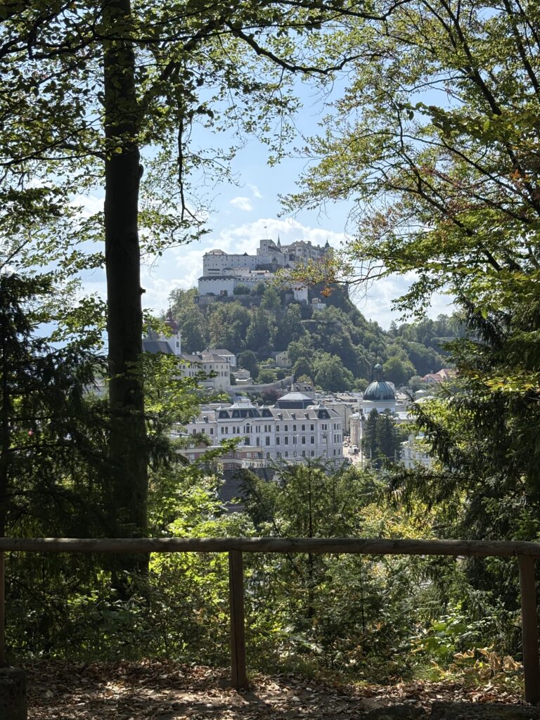 Viewpoint of Hohensalzburg Fortress in Salzburg from a nearby hill viewpoint